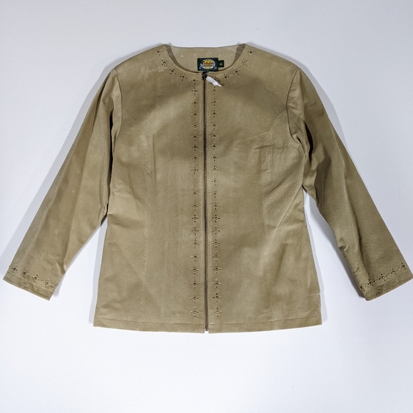 NWT Cabelas Suede Leather Jacket Sz S Beige Tan Full Zip Perforated - Picture 1 of 13